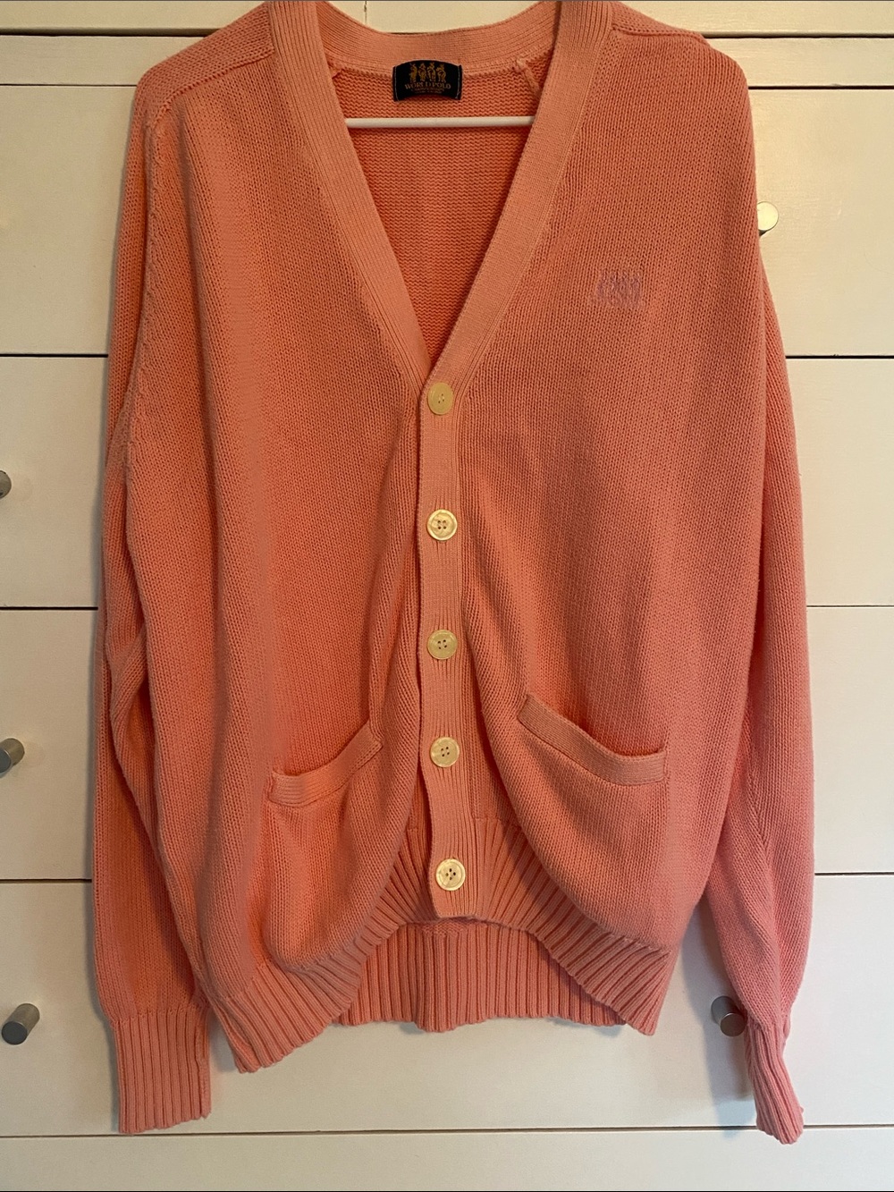 Vintage World Polo Ralph Lauren Coral Button-Front Cardigan Sweater, L/XL